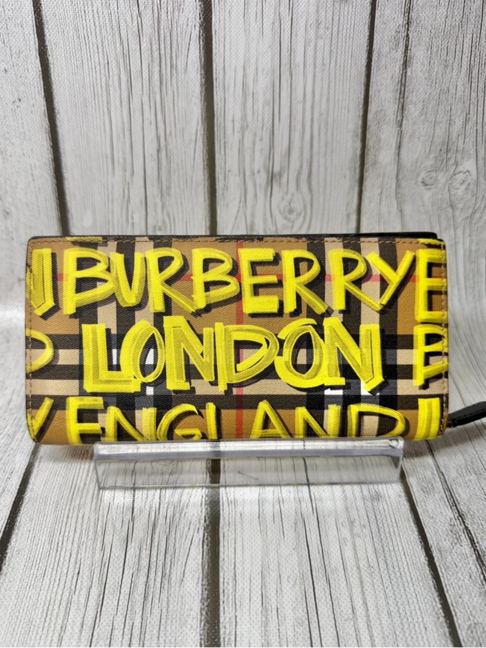 PRE OWNED Burberry Yellow Graffiti Print Nova Check Wallet